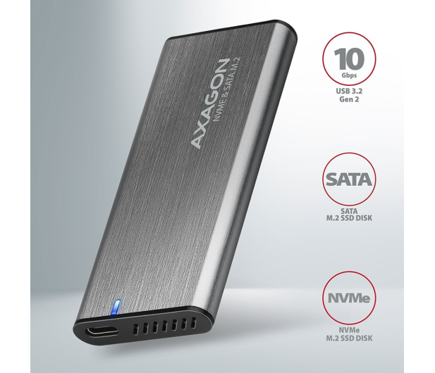 AXAGON EEM2-SG2 Obudowa zewnętrzna aluminiowa bezśrubowa USB-C 3.2 Gen 2 M.2 NVMe & SATA SSD + USB-A - USB-C redukcja - 1353424 - zdjęcie 4